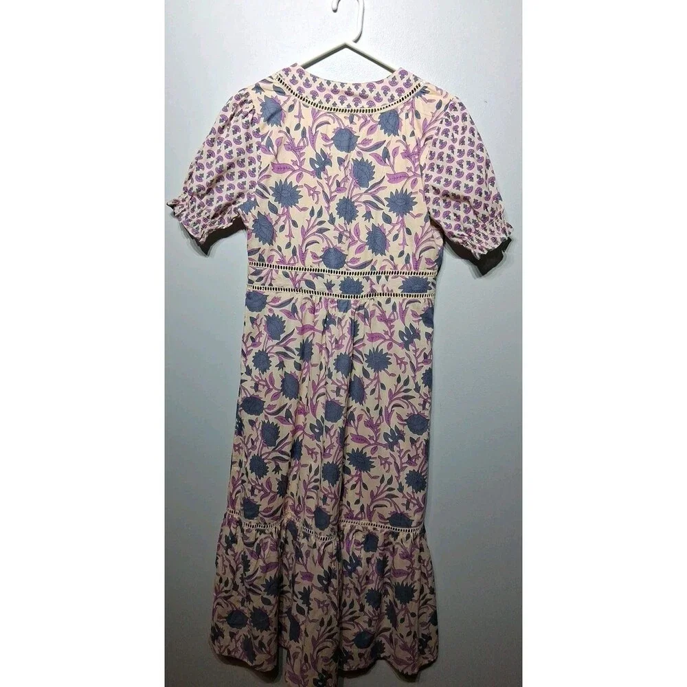dRA Los Angeles Long Cotton Floral Print Dress Crochet Detail Size M NWOT - Picture 7 of 9